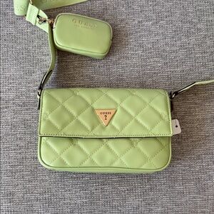 GUESS Quilted Crossbody Bag in Light Green with Coin Pouch
